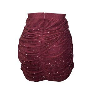 J for Justify Womens Burgundy Ruched Mini Skirt W/ Rhinestones 2X Burgundy